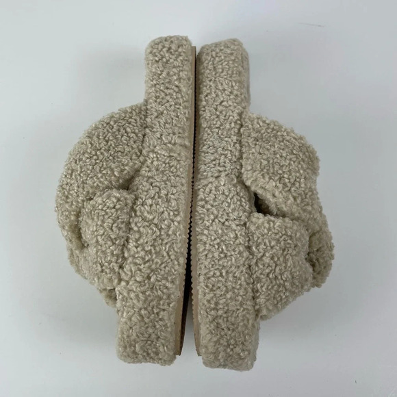 Abercrombie & Fitch Slippers Women Size 10 Beige Fuzzy Slip On Open Toe Platform - Picture 4 of 10
